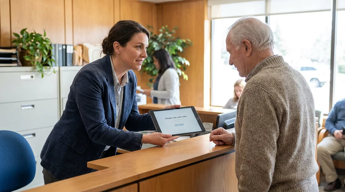 Secretaire medicale envoyant demande avis sur tablette